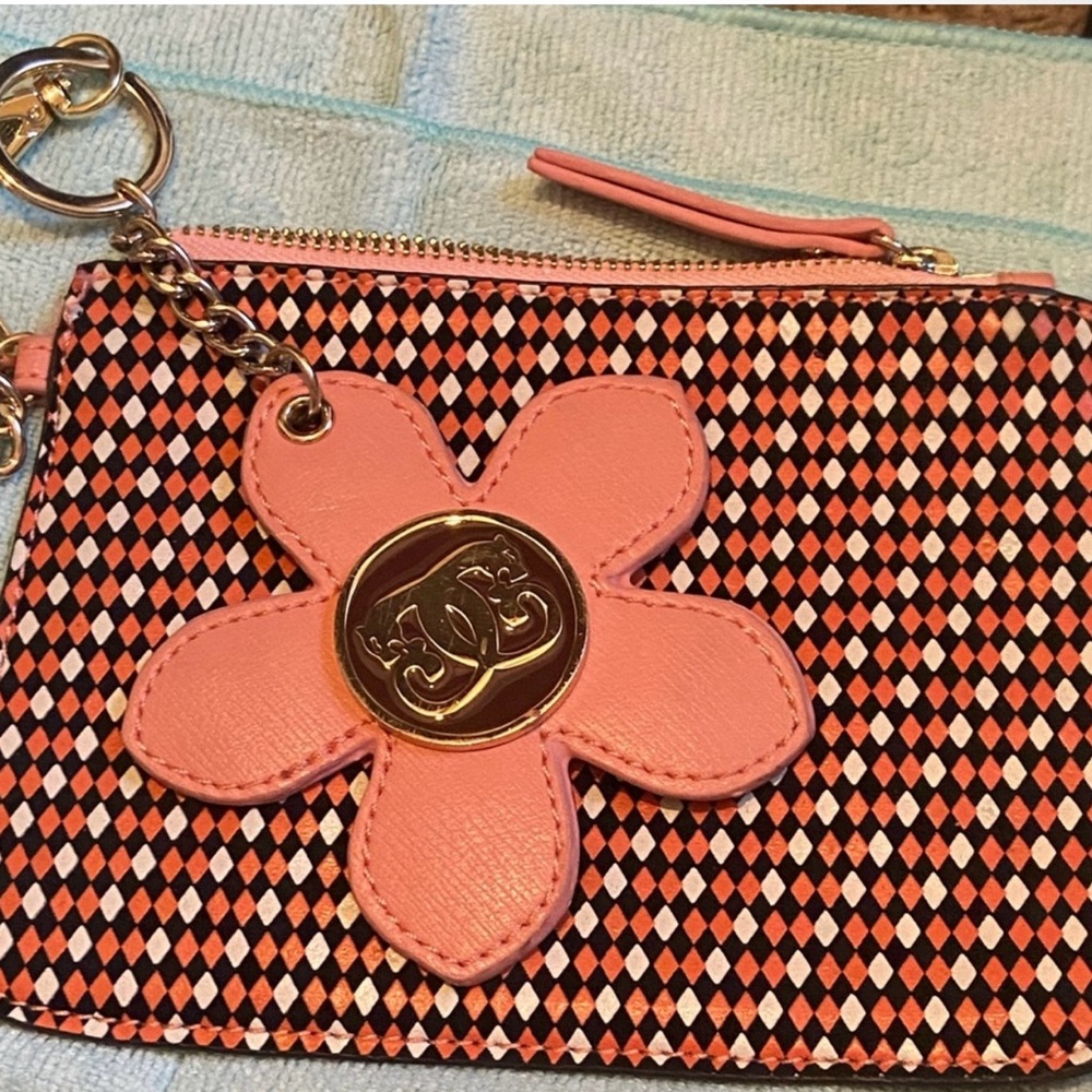Sharif Pink and Black Checkered Wristlet with Flower Charm